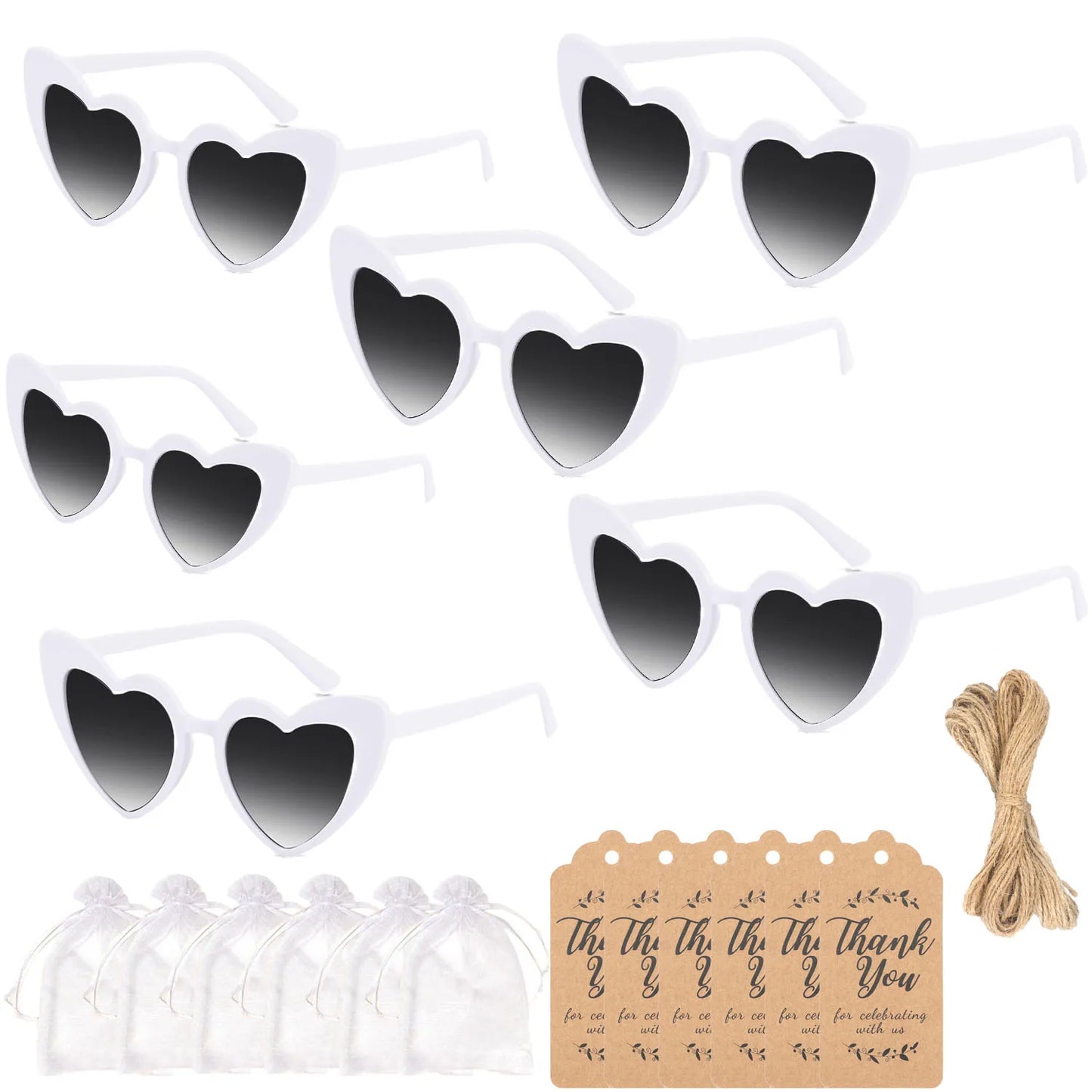 12-60Pcs Wedding Bridal Heart Shaped Sunglasses Party Favors Gift for Guests Bachelorette Hen Party Glasses Bridal Shower Decor Heart White Card 1 CHINA