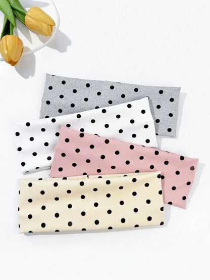 4pcs/set Ladies Polka Dot Print Wide-Edge Elastic Hair Band Face Makeup Sports Headband Stylish Hair Accessory for Women MULTI