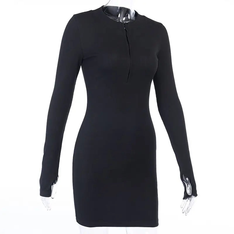 Long Sleeve Dresses for Women Black Sexy Club Bodycon Mini Dress Y2k High Waist Ladies Korean Short Dress Basic Autumn Winter