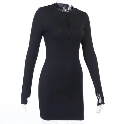 Long Sleeve Dresses for Women Black Sexy Club Bodycon Mini Dress Y2k High Waist Ladies Korean Short Dress Basic Autumn Winter