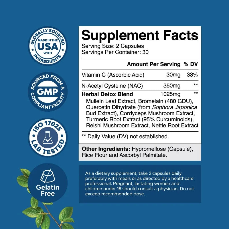 Vitamin C Supplement, Turmeric Root, Cordyceps Extract, Respiratory Supplement, Sinus Immune Support, 60 Capsules