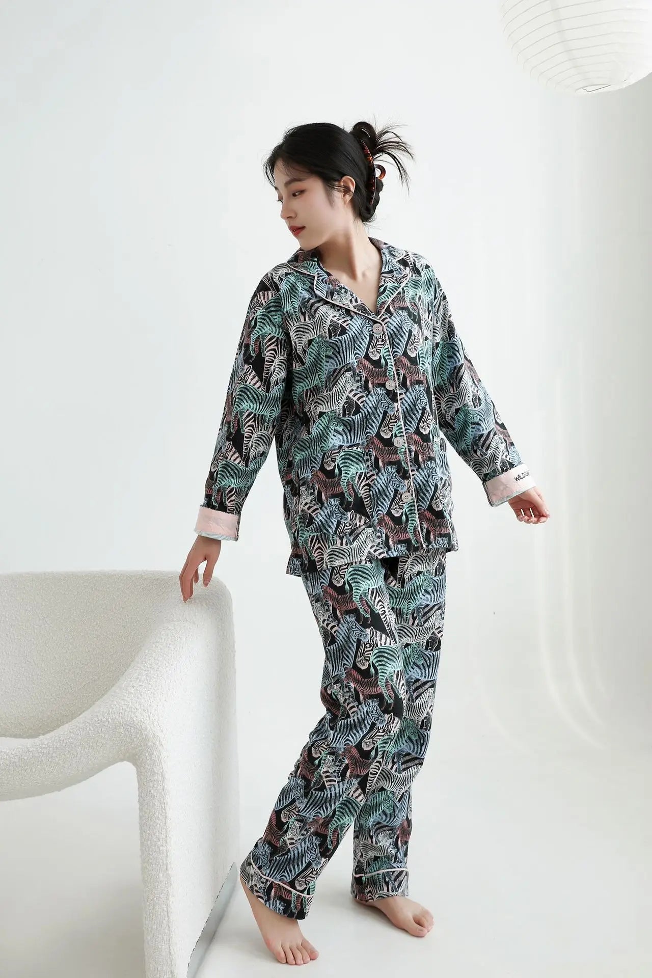 Women's Winter Pyjama Suit Print Long Sleeve Turn Down Collar Female Clothes 100% Cotton Single Breasted Sleepwear for Female