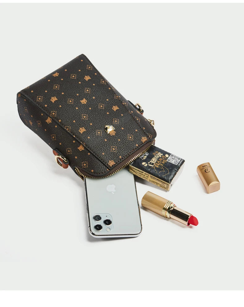 FOXER Woman Small Monogram Cellphone Bag Vintage Shoulder Bag Girl Mini Crossbody Bag PVC Lady Messenger Bag Gift for Wife,Lover