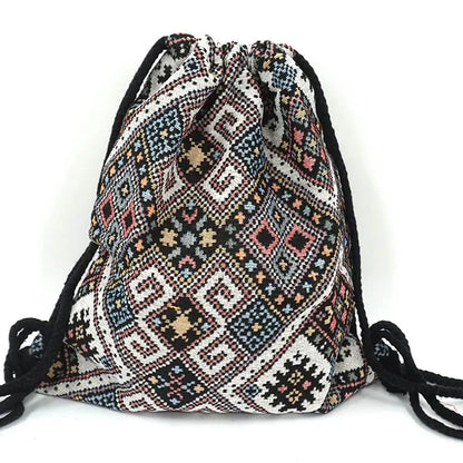 2025 Women Fabric Backpack Female Gypsy Bohemian Boho Chic Aztec Ibiza Tribal Ethnic Cottage Soft Brown Drawstring Rucksack Bags NO 17