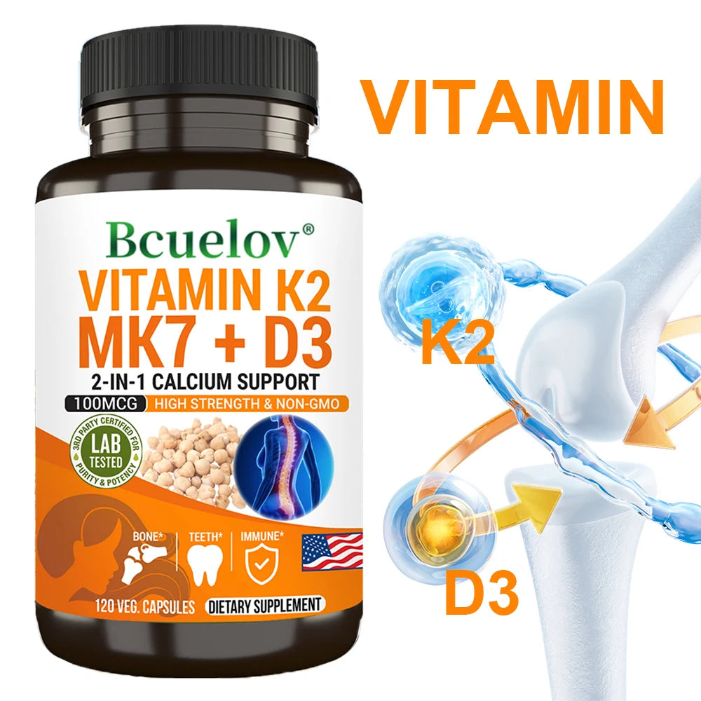Vitamin K2 (MK7) and D3 Supplements - Bones, Teeth, Muscles, Joints, Heart, Immune Support and Calcium Absorption