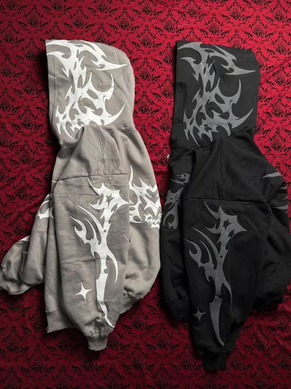 Striped Print Harajuku Gothic Casual Loose Sweatshirt Men Fashion Retro Hip-hop Y2K 2025 Rock Streetwear Oversized Hoodie Women