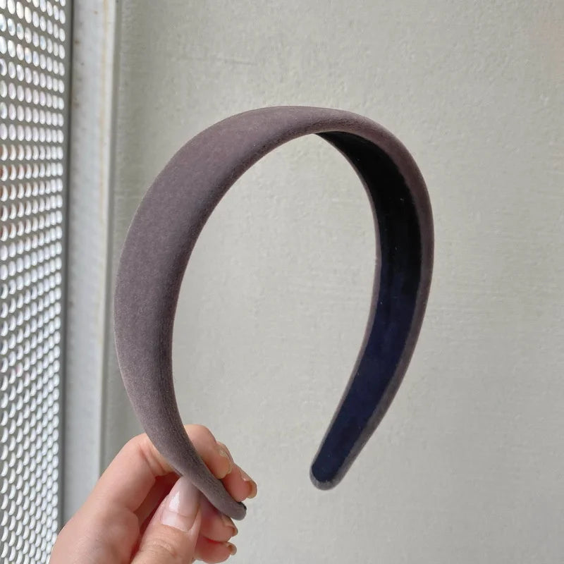 Autumn Winter Soft Velvet Cloth Sponge Padded Hairbands for Women Girls Casual Shopping Face Washing Dress Up Hair Accessories grey