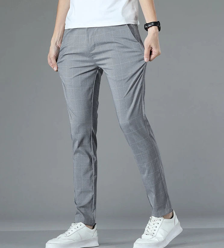 Male Suit Trousers Check Cooling Ice Silk Plaid Straight Up Clothes Offer Slacks Designer Men's Summer Pants Fabric 2024 Classic