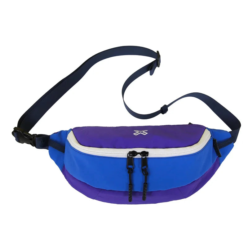 Casual Waterproof Chest Bags Large Capacity Crossbody Bags Korean Fashion Waist Bag Fanny Pack for Women Men's Travel Bag Banana Blue with purple