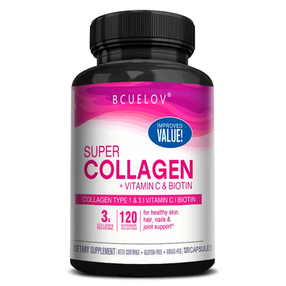 Collagen + Vitamin C plus Biotin, Anti-Aging Support, Antioxidant, Brightener, Skin, Hair & Nails Supplement, 120 Capsules 120coumt United States