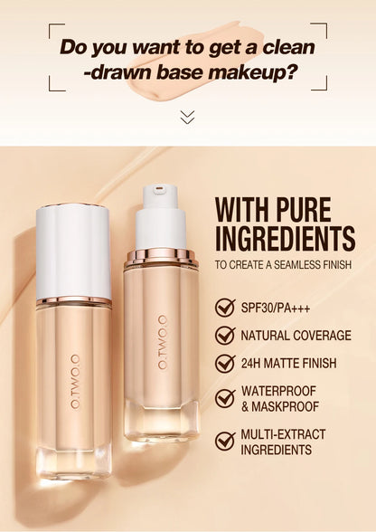 O.TWO.O Liquid Foundation Cream for Face 30ml High Coverage Makeup Base SPF30 Waterproof Concealer Makeup Foundation