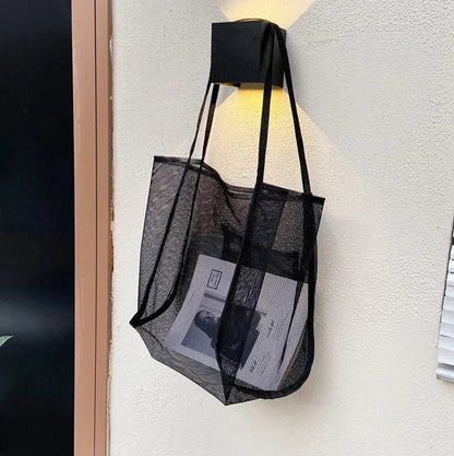Summer Fashion Mesh Handbag Totes Hollow Out Shoulder Bags For Women Female Casual Fashion Large Capacity Shopping Pack