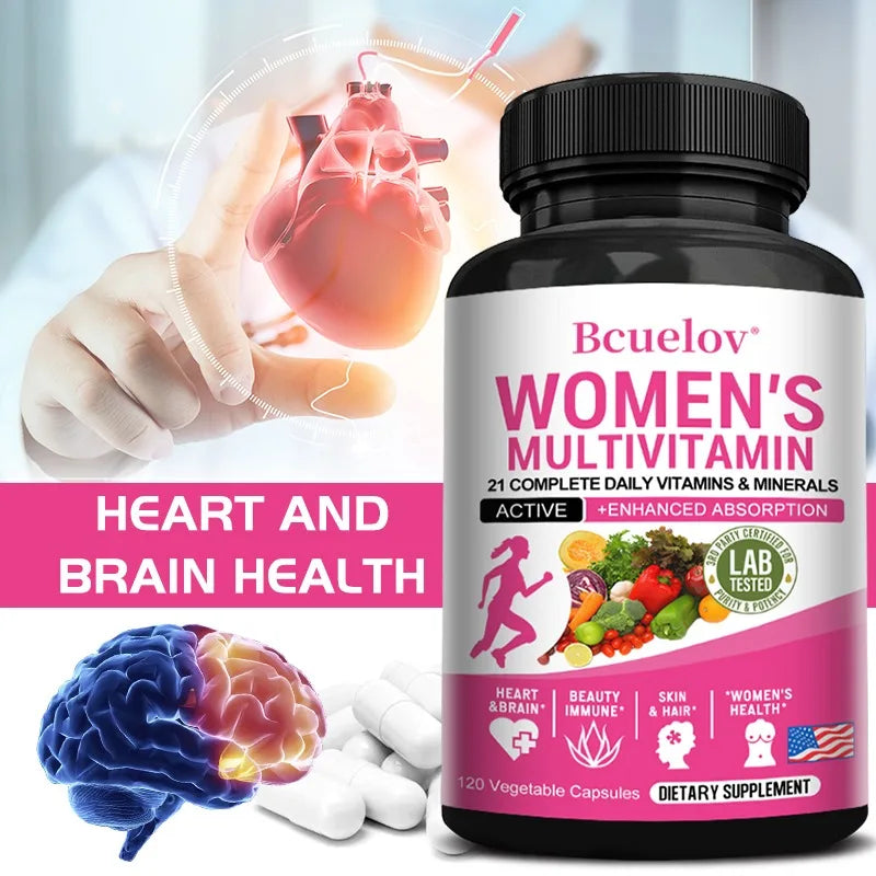Women's Complete Vitamin Supplement for Joint Complex, Hair, Skin, Nails, Brain, Heart, Immune & Overall Health, 120 Capsules