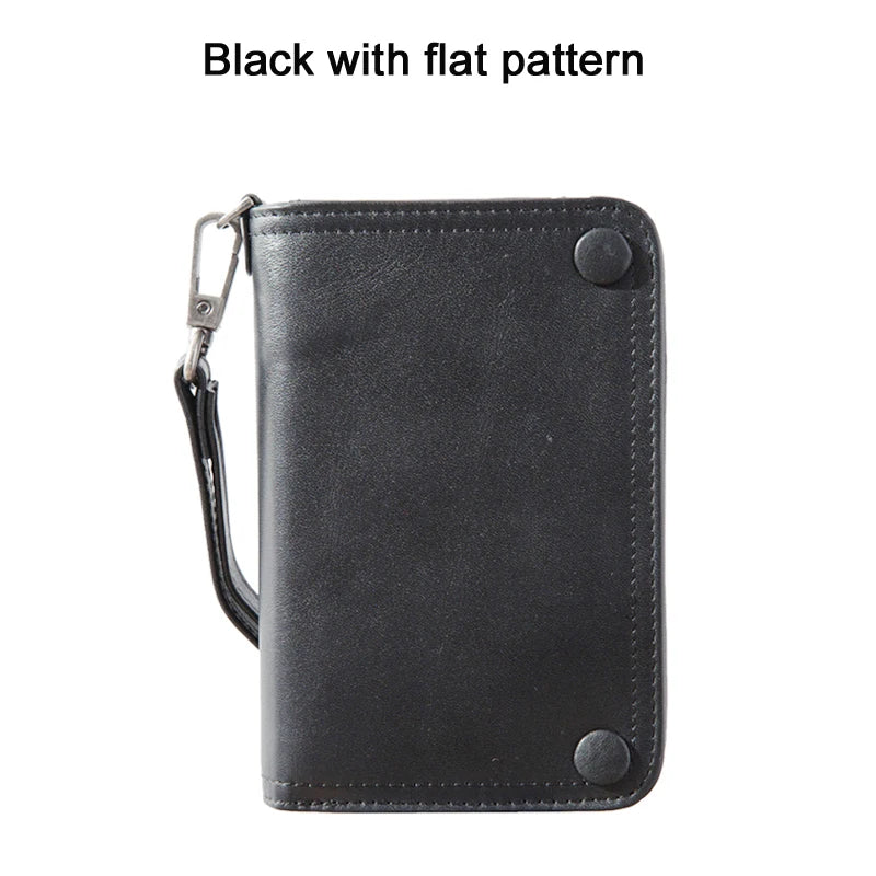 Vintage Genuine leather wallet Men leather long wallet men purse clutch bag male money clips zip around money bag card holder Style 2 Black Flat