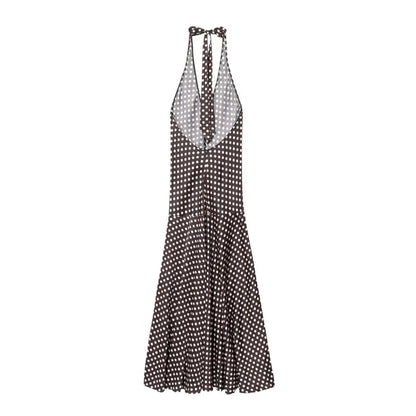 Trendix Polka Dot Print Backless Dress Women Summer Sexy Deep V Neck Sleeveless Off Shoulder Maxi Dresses Elegant Evneing Dress