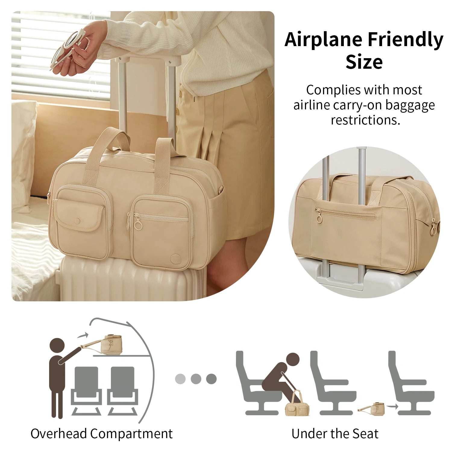 AJI Women Travel Bag Nylon Handheld Travel Bag Carry On Luggage Bag Large Capacity Weekender Gym Sport Holdall Overnight Bag