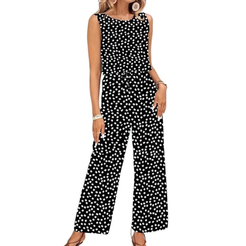 Women's Elegant Polka Dot Casual Sleeveless Round Neck Jumpsuit Ladies Fashion Spring & Summer Summer Wide Leg Tank