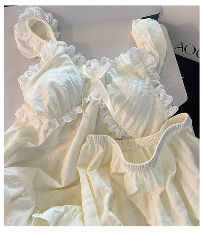 Summer Sexy Strap Spwear Women's ort Pants Loose Fit Home Clothes Set with Chest Pad 2024 New Tread Cotton Thin Woven