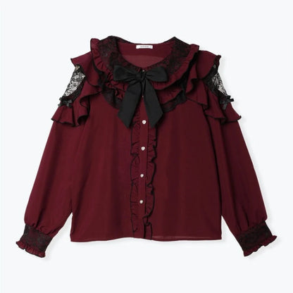 Japanese Kawaii Lolita Lace Patchwork Women Blouses 2025 Summer Harajuku Single Breasted Sweet Shirts Girly JK Bow Tops & Tees 42432