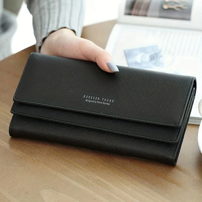 Brand PU Leather Women's Wallet High Quality 3 Fold Long Purse Clutch Coin Purse Phone Pocket Card Holder Large Capacity black