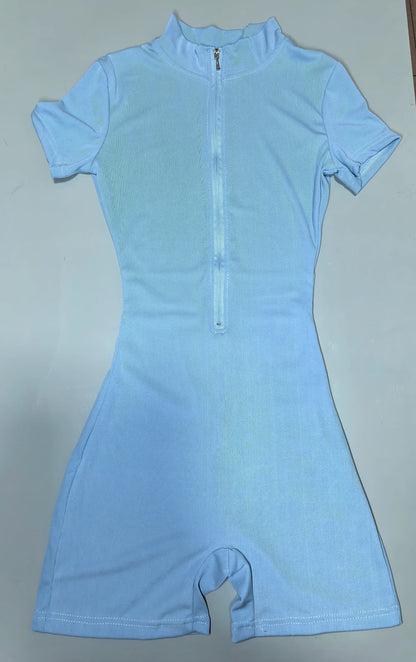 Womens Yoga Jumpsuits Short Sleeve Thin Slim Fit Stretch One Piece Playsuits Romper Sexy Fitness Female Basic Zipper Sportwears