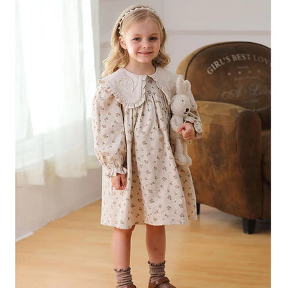 2025 New Spring European American Style Sister Clothes Kids Princess Dresses Long Sleeved Cotton Print 2-7Yrs Girl Party Dress