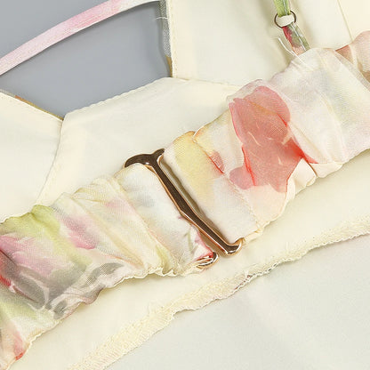 Summer New 2024 Women Sexy V Neck Backless Flower Chiffon Maxi Gowns Dress Split Celebrity Cut Out Beach Maxi Dress