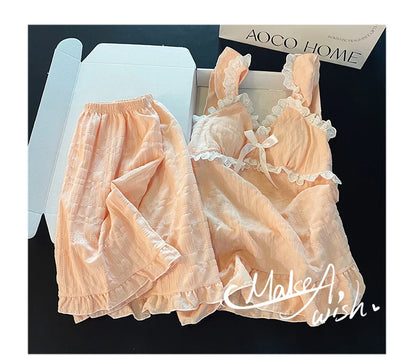 Summer Sexy Strap Spwear Women's ort Pants Loose Fit Home Clothes Set with Chest Pad 2024 New Tread Cotton Thin Woven