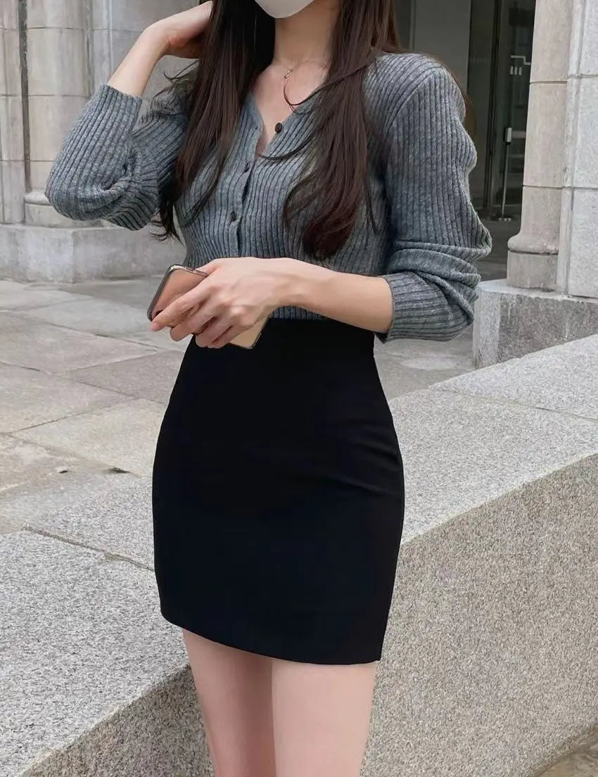 New style Office Women Hip Wrap Skirt Vintage Grey Tight Mini Skirt Korean Fashion High Waist Casual A Line Short Skirt Y2K