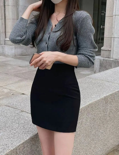 New style Office Women Hip Wrap Skirt Vintage Grey Tight Mini Skirt Korean Fashion High Waist Casual A Line Short Skirt Y2K