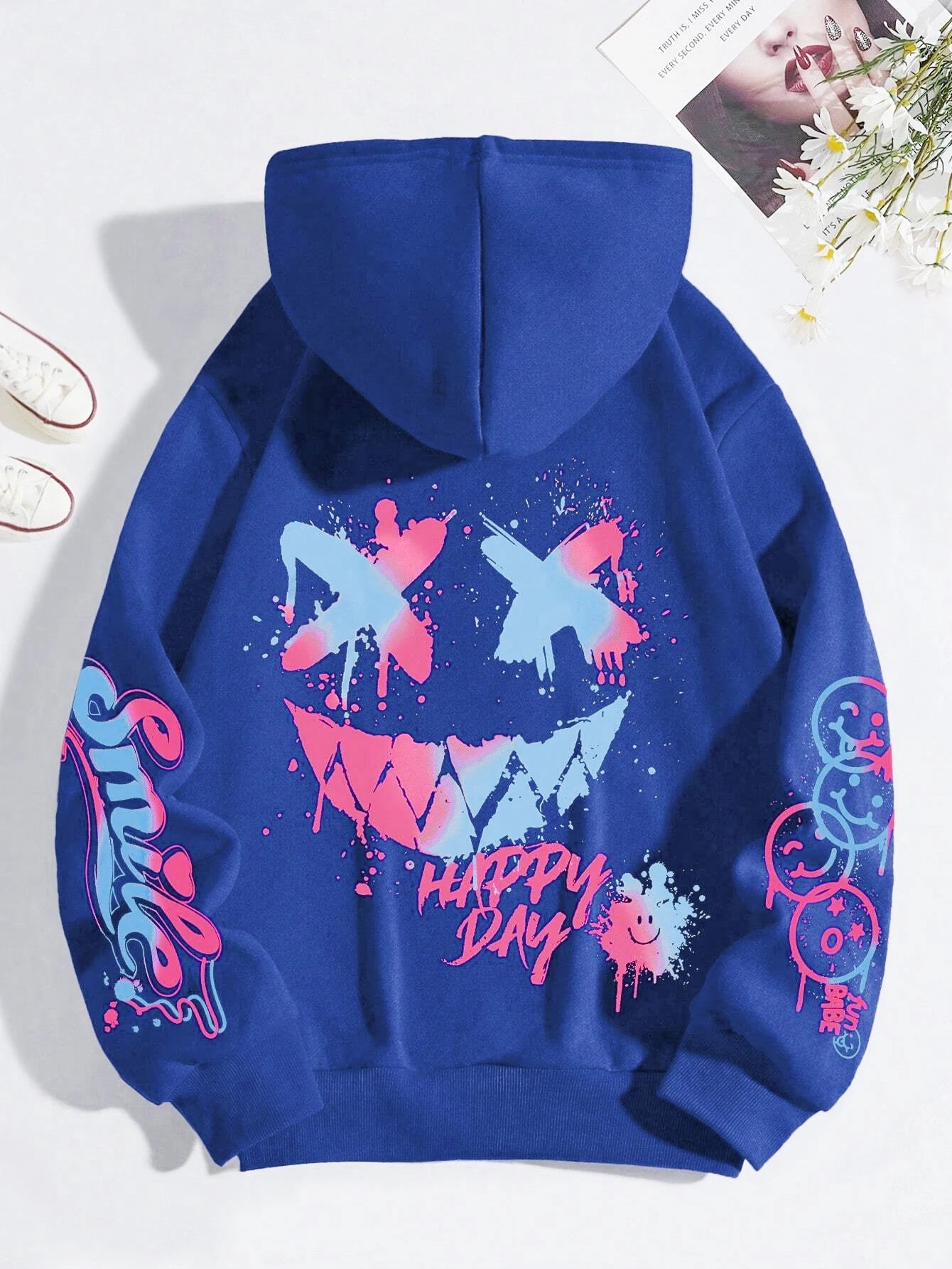 Colorful Facial Expressions Hoodie Women Happy Day Hoodies Warm Fleece Woman Hoody Fur-liner Pullover Casual Clothing