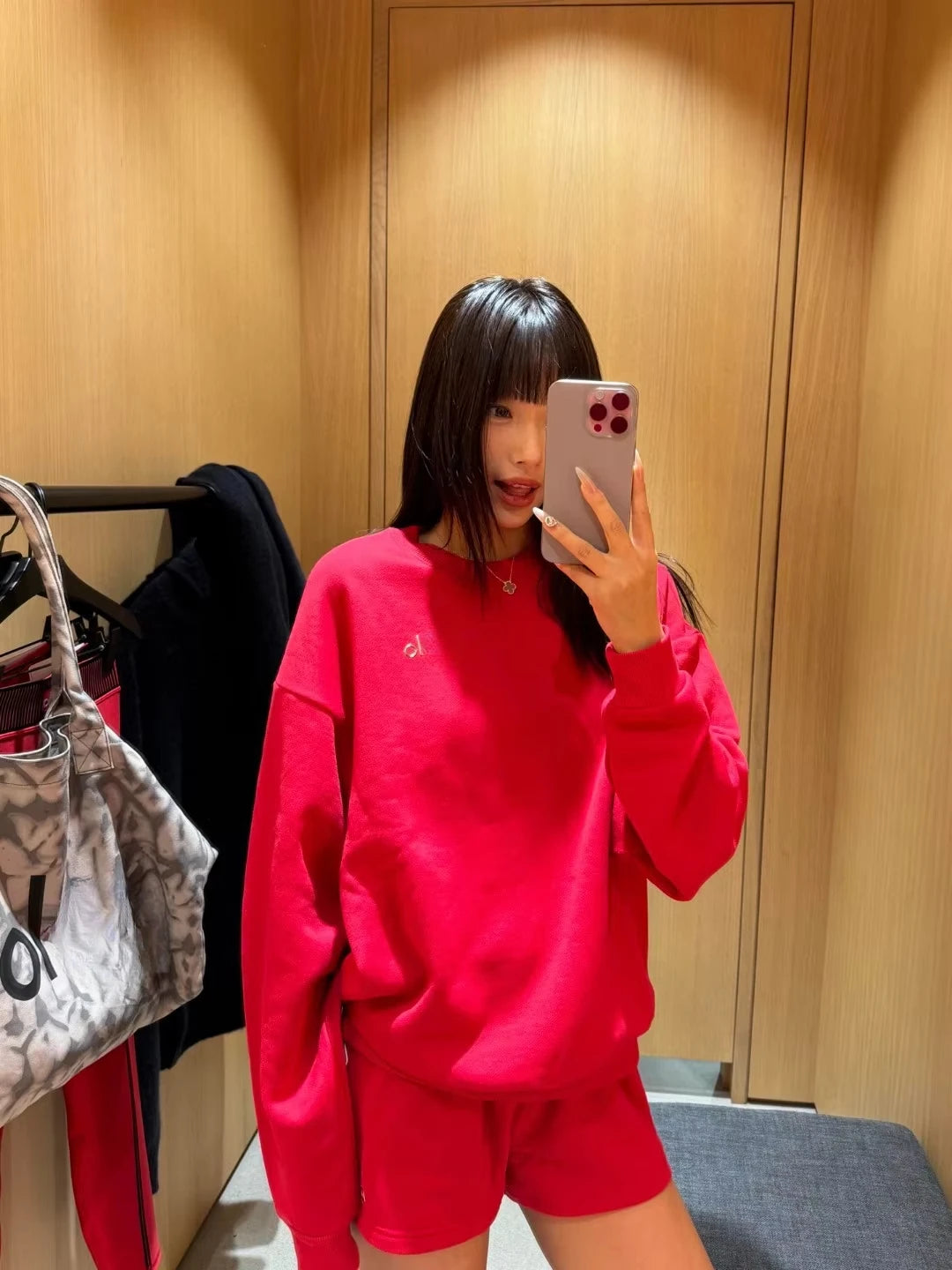 Fashion Trends Solid Long Sleeves Top Spring Black Red Round Neck Sweatshirts Simple Classic Letter Loose Casual Sports Top Red