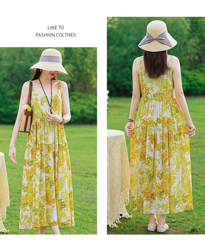 New Fashion Casual 2025 Summer Elegant Dresses For Women O-Neck Print Vintage Sleeveless Dress Loose Women Clothing