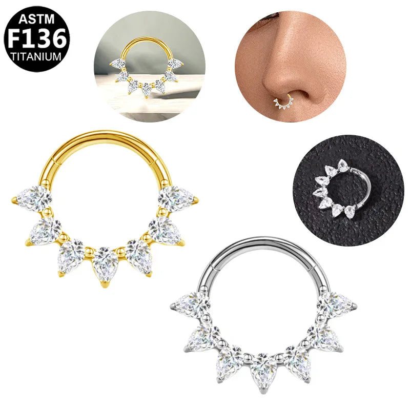 F136 Titanium Nose Ring for Men and Women 16G 8mm Hoop Septum Nose Piercing Jewelry Cartilage Earrings CZ Body Jewelry G23