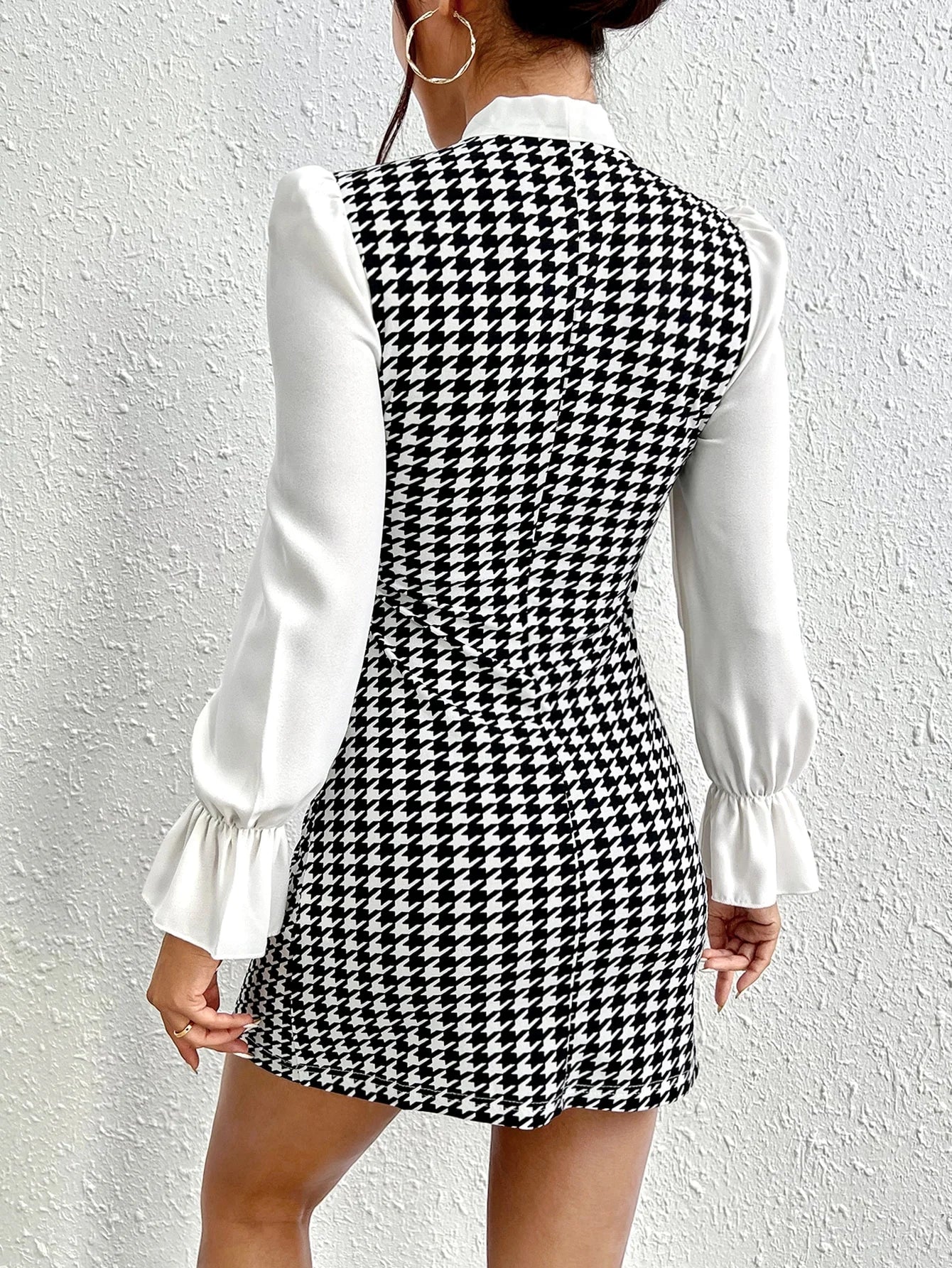 Sexy Temperament New Color Contrast Print Casual Summer Bow Tie Slim Long-sleeved Dress Badiee Stylez