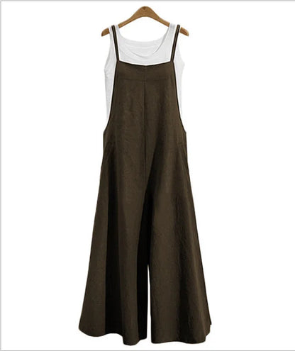 Solid Color Women Jumpsuit Summer Autumn Wide Leg Pants Dungaree Bib Overalls Casual Loose Sleeveless Cotton Linen Jumpsuits 5Xl Badiee Stylez