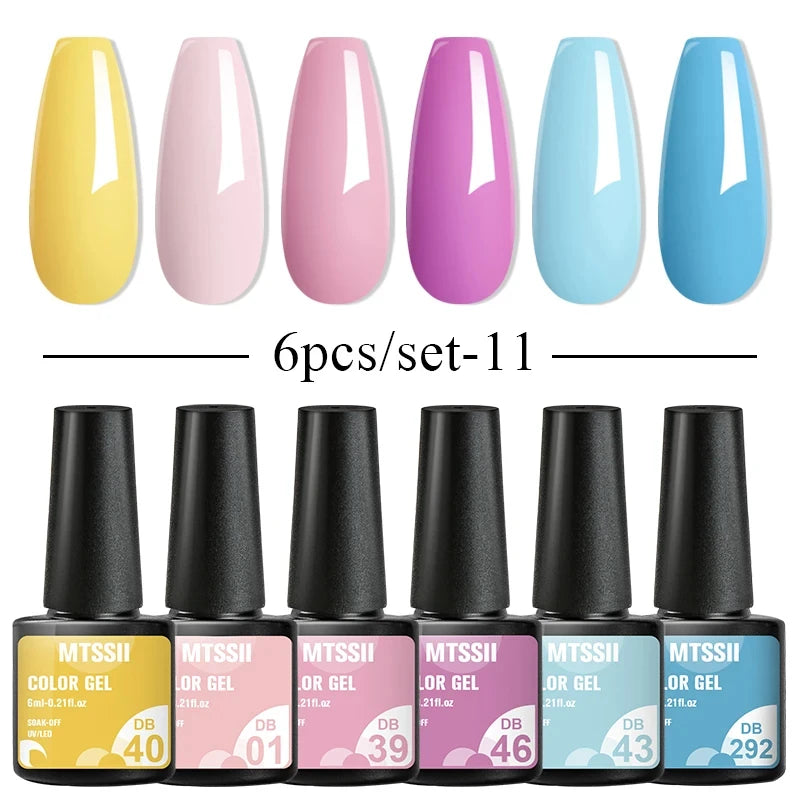 6PCS/SET Glitter Bright Pink Peach Gel Nail Polish Kit Spring Colorful Semi Permanent Soak Off Art UV Gel Varnish For Manicure ZH22378