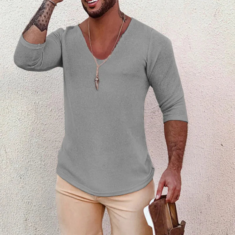 2025 Men's Casual Long Sleeve Kniited Sweaters Thin Style Mens Spring Autumn Clothing Solid V Neck Knitting Pullover Knit Tops Badiee Stylez