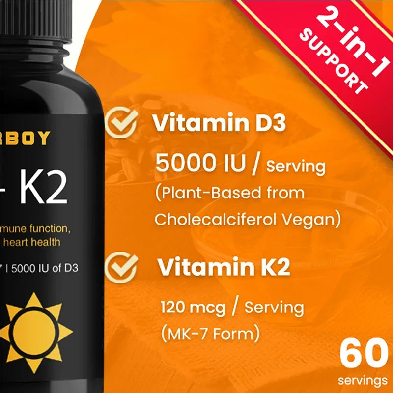 Vitamin D3+K2 Capsules - for Regulate Calcium Metabolism Bone & Heart & Immunity System HealthSupplements