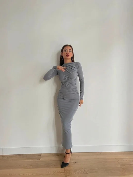 Sexy Bodycon Long Sleeve Midi Dress Women 2024 Autumn Slim Solid Party Package Hip Elegant Dresses For Women Robe Femme