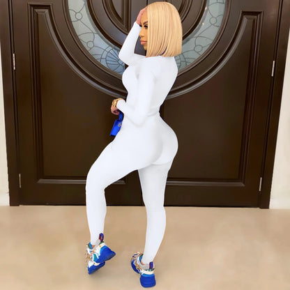 Women's Bodycon One-piece Jumpsuit Long Sleeved Big Zipper Female Casual Sport Workout Skinny Activity Wear Overalls Tops Badiee Stylez