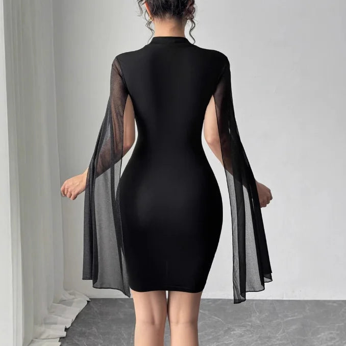 Sexy Elegant Evening Party Dresses Round Neck Pit Stripe Pearl Chiffon Cape Sleeve Wrapped Hip Dress New Fashion 2025 Casual