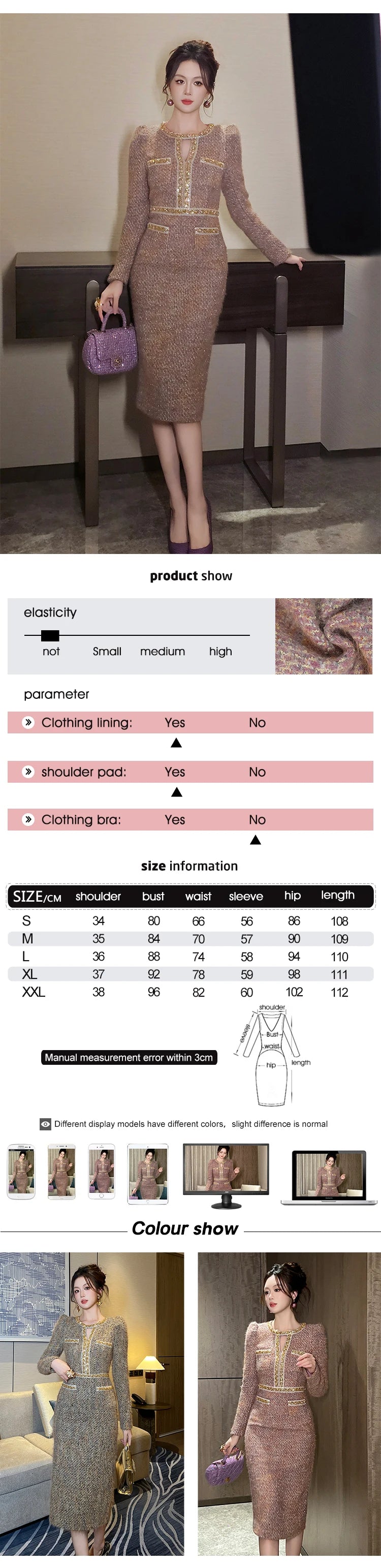 Women Clothes Vintage Tweed Hollow Sexy O-Neck Slim Midi Pencil Dress Elegant Fashion Evening Party Vestidos Formal Occasion New