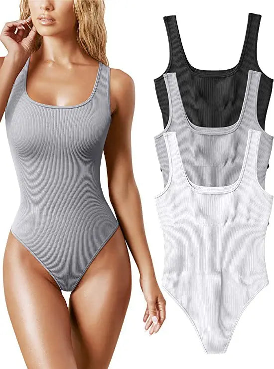 White Sports Tank Top Women Scoop Neck Off Shoulder Body Top Streetwear Ribbed Bodysuits Suit Slim Clothes Catsuit Clothing