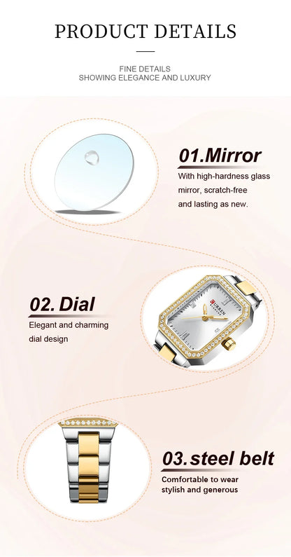 CURREN Women Watch Quartz Watch for Ladies Simple Elegant Dress Wristwatch Stainless Steel Bracelet