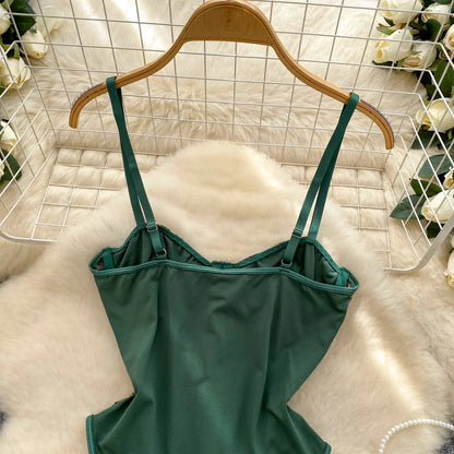 SINGREINY France Retro Straps Corset Bodysuits Lace Print Patchwork Rompers Female Senior Sexy Summer Slim Night Club Playsuits