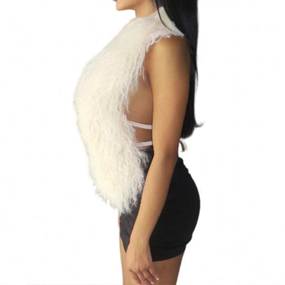 BKLD Sexy Temperament Fluffy Tops For Women High Street Y2K Nightclub Outfits Faux Fur Backless Lacing Solid 2025 Vest Waistcoat