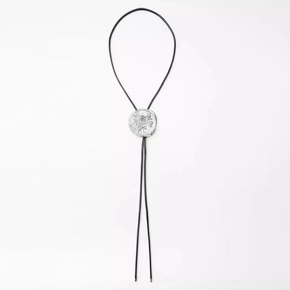 2024 New ZAA Cowboy Style Badge Necklace, Geometric Engraved Rose Adjustable Necklace, Party and Banquet Jewelry Silvery necklace