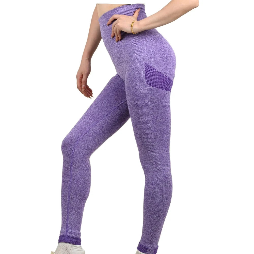 Women's High Waisted Elastic Fitness Pants Running Yoga Pants Woman Sexy Lines Lifting Buttocks Sports Tight Pants Seamless Purple