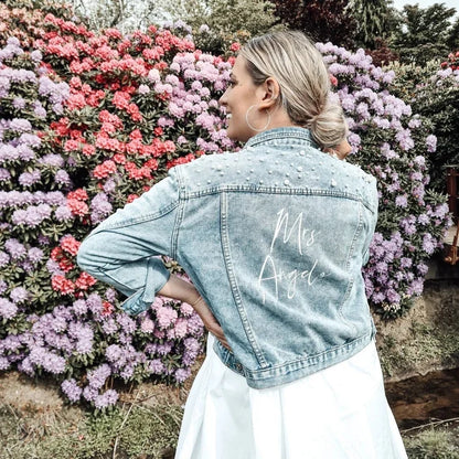 Bachelorette Jean Jackets Hen Party Gift Custom Bride Denim Jacket Pearl Mrs Outerwear Bridesmaid Personalised Coats Wedding Day